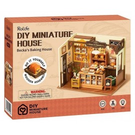 MAQUETTE BOULANGERIE AVEC LED - MAISON MINIATURE DIY - 22X15X16CM 141 PIECES