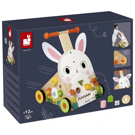 CHARIOT TROTTEUR LAPIN MULTI-ACTIVITES EN BOIS - JANOD-LiloJouets-Questembert-Muzillac-Morbihan
