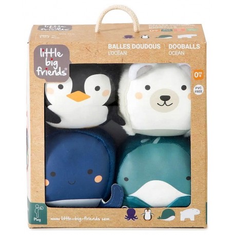 PACK 4 BALLES DOUDOUS HOCHET - Animaux de l'Océan - DOOBALLS-LiloJouets-Questembert-Muzillac-Morbihan