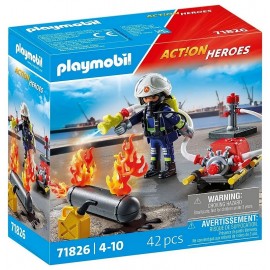 71826 POMPIER ET POMPE A EAU - PLAYMOBIL ACTION HEROES-LiloJouets-Questembert-Muzillac-Morbihan