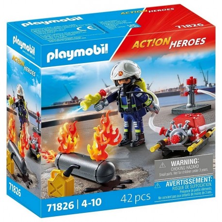 71826 POMPIER ET POMPE A EAU - PLAYMOBIL ACTION HEROES-LiloJouets-Questembert-Muzillac-Morbihan