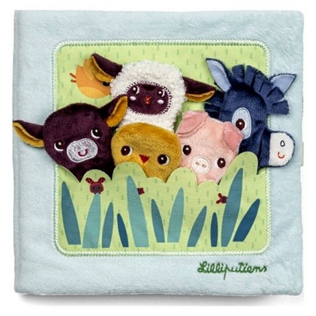 LIVRE TISSU ET 5 MARIONNETTES A DOIGT BEBES ANIMAUX - LILLIPUTIENS-LiloJouets-Questembert-Muzillac-Morbihan