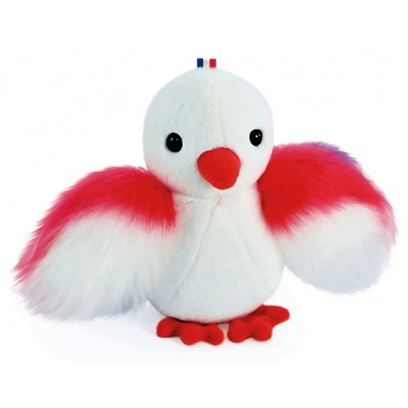 PELUCHE POUSSIN BLANC - AILES BLEU BLANC ROUGE 15CM - Fabrication Française-LiloJouets-Questembert-Muzillac-Morbihan