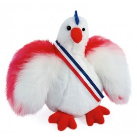 PELUCHE POULE BLANCHE - AILES BLEU BLANC ROUGE 20CM - Fabrication Française-LiloJouets-Questembert-Muzillac-Morbihan