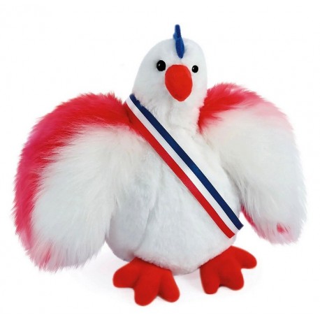 PELUCHE POULE BLANCHE - AILES BLEU BLANC ROUGE 20CM - Fabrication Française-LiloJouets-Questembert-Muzillac-Morbihan