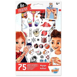 POCHETTE 75 TATOUAGES COLORES LAVABLES MANGA ET KAWAII - BE TEENS BUKI-LiloJouets-Questembert-Muzillac-Morbihan POCHETTE 75 TATOUAGES COLORES LAVABLES MANGA ET KAWAII - BE TEENS BUKI-LiloJouets-Questembert-Muzillac-Morbihan