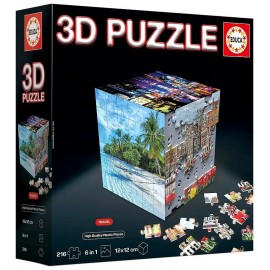 PUZZLE 3D CUBE TRAVEL 216 PIECES 12X12X12CM 6 FACES - EDUCA-LiloJouets-Questembert-Muzillac-Morbihan