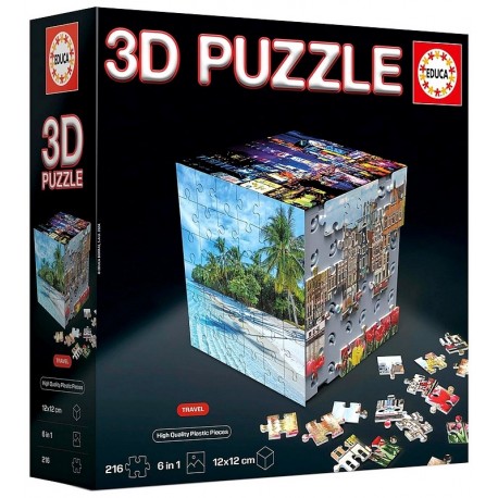 PUZZLE 3D CUBE TRAVEL 216 PIECES 12X12X12CM 6 FACES - EDUCA-LiloJouets-Questembert-Muzillac-Morbihan