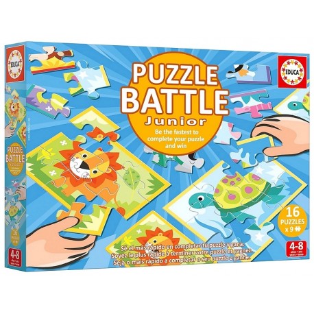 PUZZLES BATTLE JUNIOR ANIMAUX 16X9 PIECES - 16 CARTES D'IMAGES - EDUCA-LiloJouets-Questembert-Muzillac-Morbihan