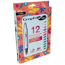 PACK 12 MARQUEURS ACRYLIQUES FLORAL - DOUBLE POINTE MULTI-SUPPORTS - GRAPH'IT GO-LiloJouets-Questembert-Muzillac-Morbihan