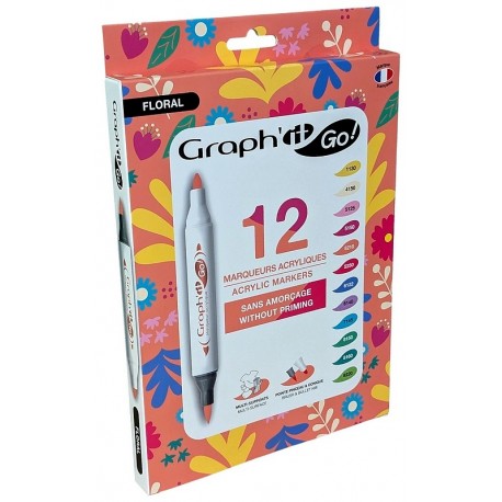 PACK 12 MARQUEURS ACRYLIQUES FLORAL - DOUBLE POINTE MULTI-SUPPORTS - GRAPH'IT GO-LiloJouets-Questembert-Muzillac-Morbihan