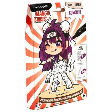 KIT FIGURINE A COLORIER KUNOICHI 15CM BOIS - AVEC 4 MARQUEURS - MANGA CHIBIS-LiloJouets-Questembert-Muzillac-Morbihan
