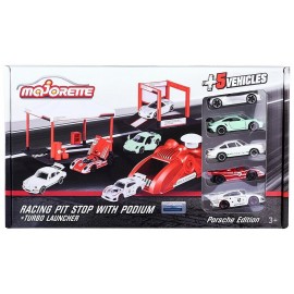 COFFRET RACING 5 VOITURES PORSCHE 1.64E - TURBO LANCEUR AVEC PODIUM - MAJORETTE-LiloJouets-Questembert-Muzillac-Morbihan
