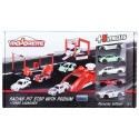 COFFRET RACING 5 VOITURES PORSCHE 1.64E - TURBO LANCEUR AVEC PODIUM - MAJORETTE