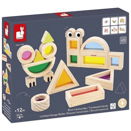 BLOCS TRANSLUCIDES - 12 PIECES BOIS - JANOD-LiloJouets-Questembert-Muzillac-Morbihan