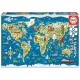 Puzzle mappemonde illustration 200 pieces 40x28cm-lilojouets-questembert-muzillac-morbihan