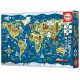 Puzzle mappemonde illustration 200 pieces 40x28cm-lilojouets-questembert-muzillac-morbihan
