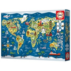 PUZZLE MAPPEMONDE ILLUSTRATION 200 PIECES 40X28CM-LiloJouets-Questembert-Muzillac-Morbihan
