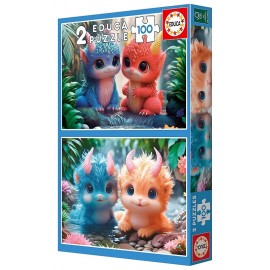 PUZZLES MONSTRES MIGNONS 2X100 PIECES 28X40CM - EDUCA-LiloJouets-Questembert-Muzillac-Morbihan