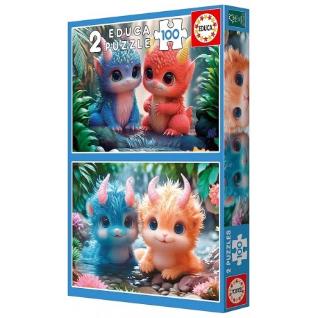PUZZLES MONSTRES MIGNONS 2X100 PIECES 28X40CM - EDUCA-LiloJouets-Questembert-Muzillac-Morbihan