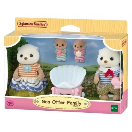 FAMILLE LOUTRE DE MER AVEC POUSSETTE COQUILLAGE - 4 FIGURINES SYLVANIAN FAMILIES-LiloJouets-Questembert-Muzillac-Morbihan