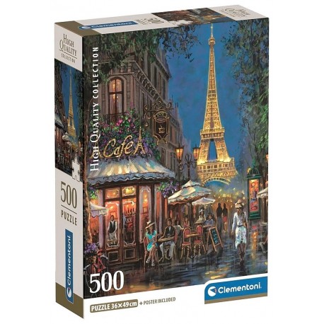 PUZZLE CAFE TOUR EIFFEL LA NUIT 500 PIECES 36X49CM AVEC POSTER - CLEMENTONI-LiloJouets-Questembert-Muzillac-Morbihan
