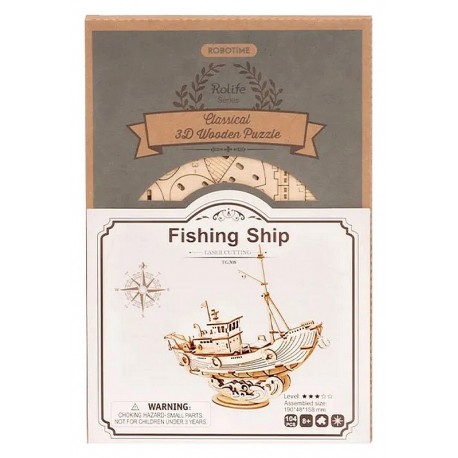 MAQUETTE BATEAU DE PECHE EN BOIS - 19X5X16CM 104 PIECES-LiloJouets-Questembert-Muzillac-Morbihan