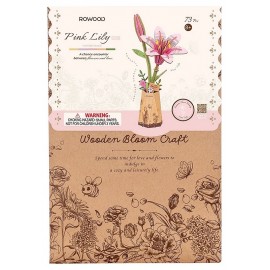 MAQUETTE LYS ROSES - FLEURS EN BOIS DANS POT - 13X9X25CM 73 PIECES - ROWOOD-LiloJouets-Questembert-Muzillac-Morbihan