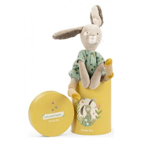 PELUCHE POUPEE LAPIN SAUGE 30CM - TROIS PETITS LAPINS - AVEC BOITE MOULIN ROTY-LiloJouets-Questembert-Muzillac-Morbihan