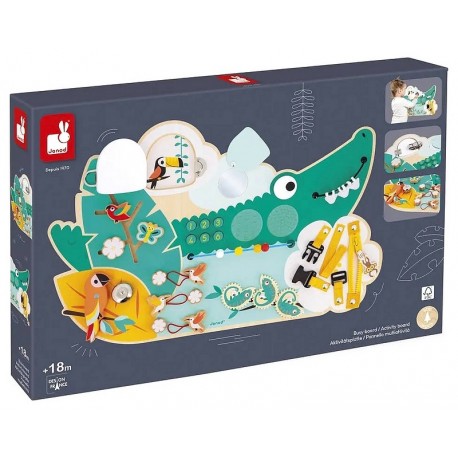 PANNEAU D'ACTIVITES CROCODILE BUSY BOARD EN BOIS - GAMME TROPIK JANOD-LiloJouets-Questembert-Muzillac-Morbihan