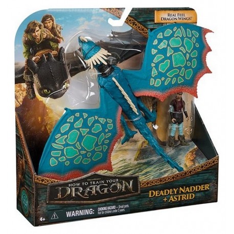 FIGURINE DRAGON TEMPETE 24CM AVEC FIGURINE ASTRID 7CM - LICENCE FILM DRAGONS-LiloJouets-Questembert-Muzillac-Morbihan