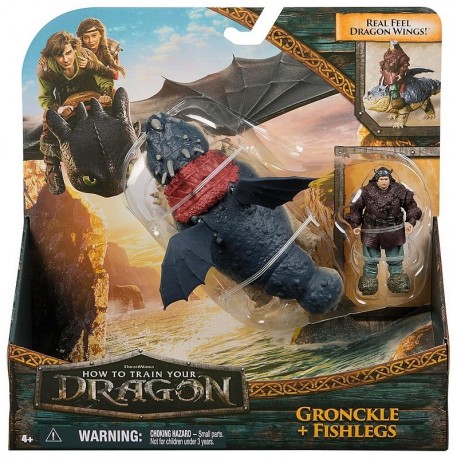 FIGURINE DRAGON GRONK 17CM AVEC FIGURINE GOTHIK 7CM - LICENCE FILM DRAGONS-LiloJouets-Questembert-Muzillac-Morbihan