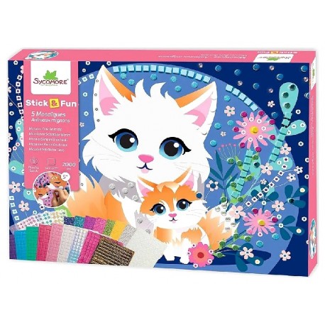 COFFRET MOSAIQUES ANIMAUX MIGNONS - 2000 PIECES 5 PLANCHES 34X24CM - STICK&FUN-3517130014212-Lilojouets-Questembert-Muzillac-Mor