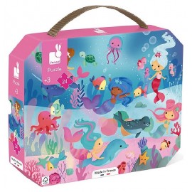 VALISETTE PUZZLE SIRENES 50X40CM 24 PIECES - POSTER INCLUS - JANOD-3700217326135-Lilojouets-Questembert-Muzillac-Morbihan