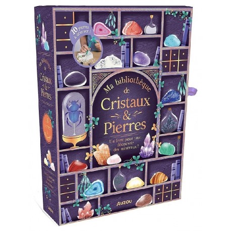 COFFRET MA BIBLIOTHEQUE DE CRISTAUX ET PIERRES - LIVRE ET 10 CRISTAUX - AUZOU-9791039566698-Lilojouets-Questembert-Muzillac-Morb