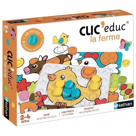 COFFRET CLIC'EDUC LA FERME - 8 PLANCHES 48 PIONS DE COULEURS - NATHAN-8410446316085-Lilojouets-Questembert-Muzillac-Morbihan