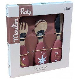 SET DE COUVERTS 3 PIECES INOX ET SILICONE - GAMME APRES LA PLUIE MOULIN ROTY