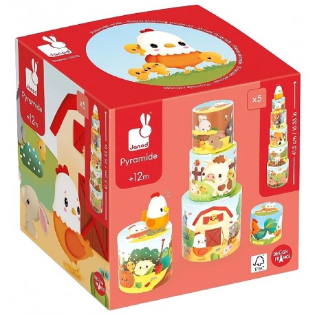 PYRAMIDE RONDE A EMPILER POULE 5 PIECES - MA PREMIERE PYRAMIDE JANOD-3700217333102-Lilojouets-Questembert-Muzillac-Morbihan