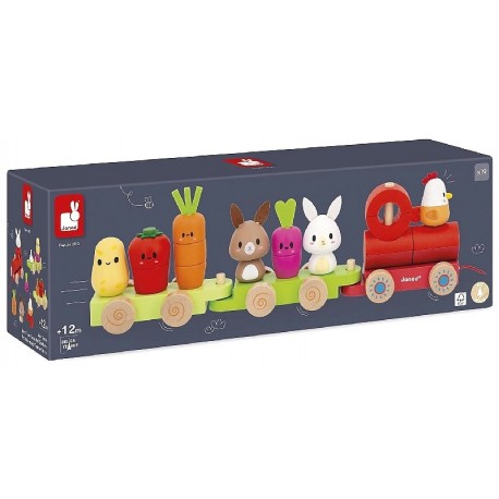 TRAIN EN BOIS A TIRER - LA FERME - 19 PIECES - JANOD-3700217333140-Lilojouets-Questembert-Muzillac-Morbihan