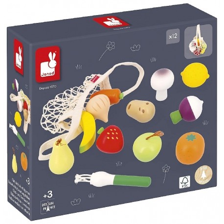 FILET FRUITS ET LEGUMES EN BOIS - 12 PIECES - JANOD-3700217366391-Lilojouets-Questembert-Muzillac-Morbihan
