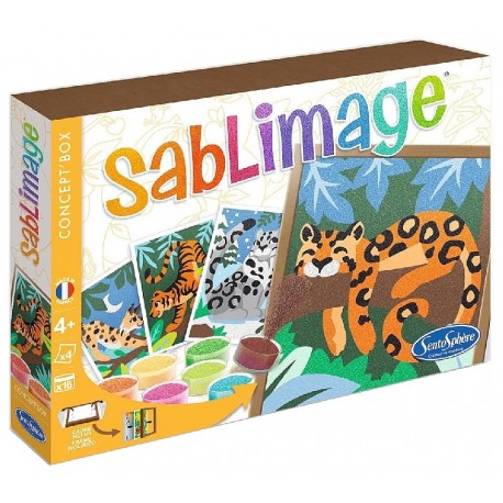 SABLIMAGE FELINS DU MONDE 4 TABLEAUX 25X18CM AVEC BOITE CADRE - SENTOSPHERE-3373910088220-Lilojouets-Questembert-Muzillac-Morbih