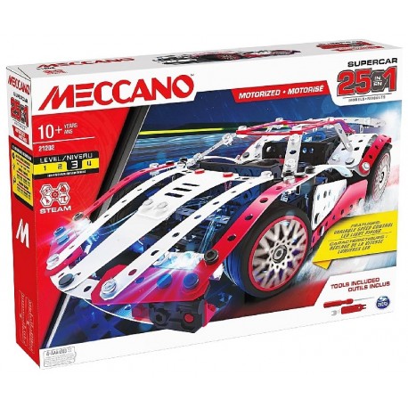 KIT CONSTRUCTION SUPERCAR MOTORISÉ AVEC LED - MECCANO 25EN1 NIVEAU 3-3701405829926-Lilojouets-Questembert-Muzillac-Morbihan
