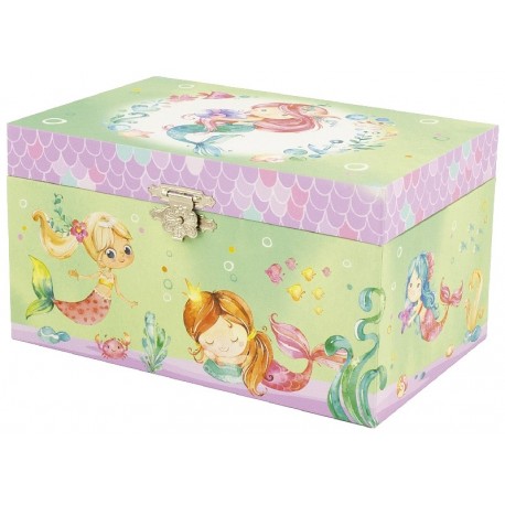 COFFRE A BIJOUX MUSICAL 18X11X10CM SIRENE ET COQUILLAGE - REMONTOIR ET TIROIR-3760111716739-Lilojouets-Questembert-Muzillac-Morb