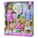 PACK 2 POUPEES STEFFI FAMILLE HEUREUSE AVEC POUSSETTE ET BEBE - SIMBA