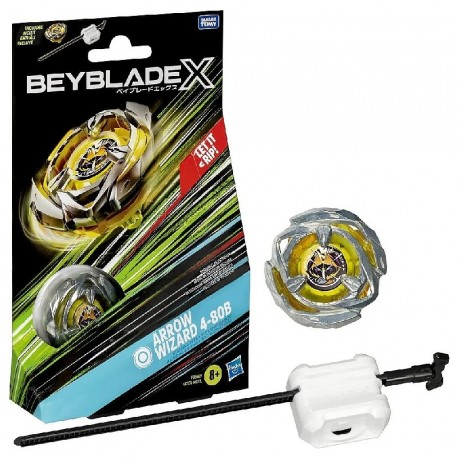 TOUPIE BEYBLADE JAUNE ARROW WIZARD 4-80B SERIE X AVEC LANCEUR - HASBRO-5010996257116-Lilojouets-Questembert-Muzillac-Morbihan