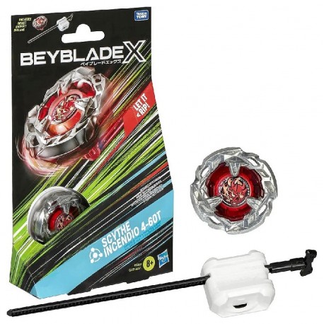 TOUPIE BEYBLADE ROUGE SCYTHE INCENDIO 4-60T SERIE X AVEC LANCEUR - HASBRO-5010996257123-Lilojouets-Questembert-Muzillac-Morbihan