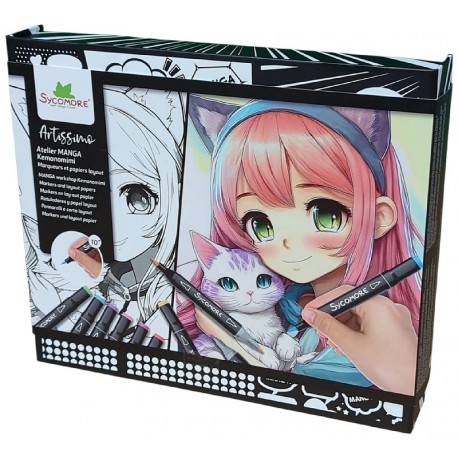 COFFRET ATELIER MANGA KEMONOMIMI AVEC MARQUEURS - ARTISSIMO SYCOMORE-3517130013369-Lilojouets-Questembert-Muzillac-Morbihan