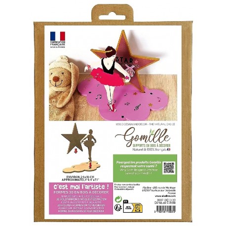 DECO 3D BOIS DANSEUSE ETOILE 24X12CM A DECORER MDF 6MM-3700740730072-Lilojouets-Questembert-Muzillac-Morbihan