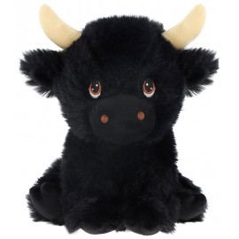 PELUCHE VACHE SHAGGY NOIRE 18CM - KEELECO ECO-RESPONSABLE