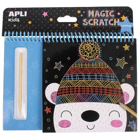 BLOC 8 CARTES A GRATTER 14X14CM ANIMAUX HIVER - MAGIC SCRATCH WINTER - APLI KIDS-8410782165248-Lilojouets-Questembert-Muzillac-M